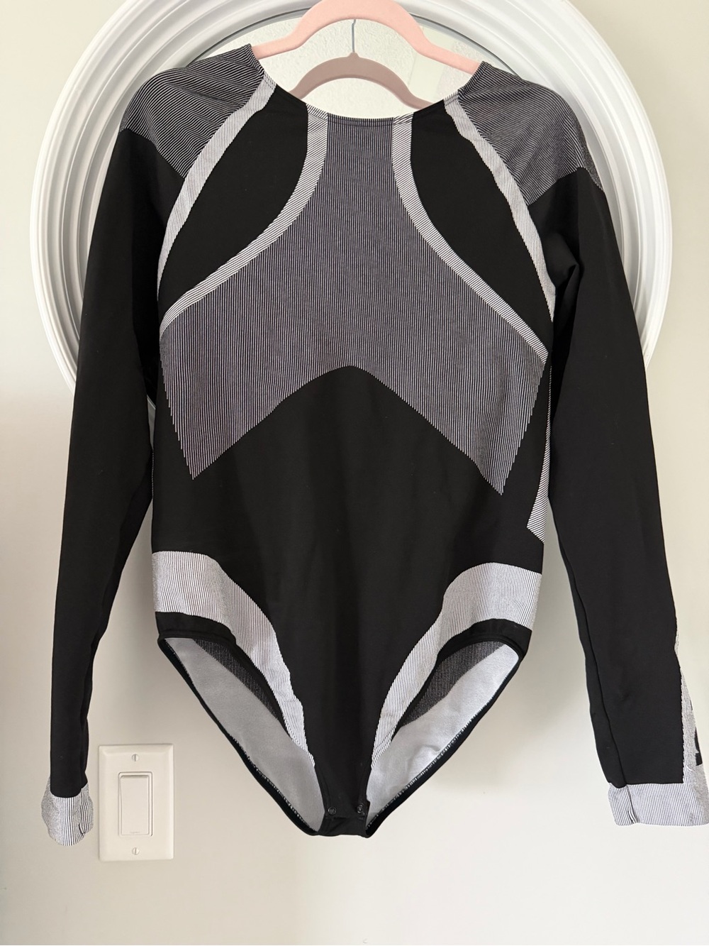 Wolford True Body Knit Graphic Sport Long Sleeve Bodysuit Black Grey